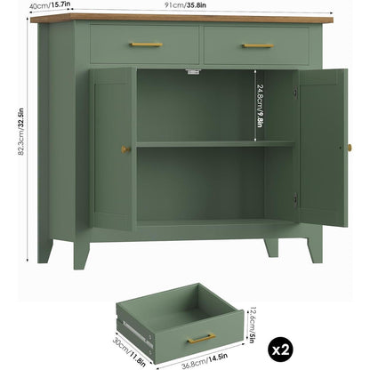 Grüner Küchenschrank mit Arbeitsplatte & Schubladen im Landhausstil