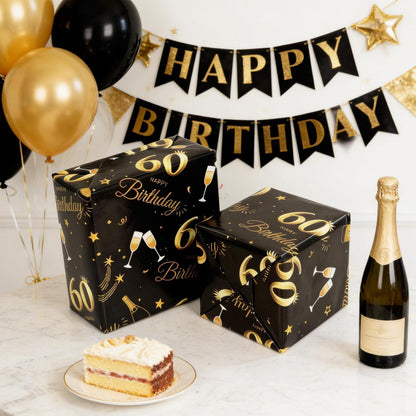 Geschenkpapier 60. Geburtstag Schwarz Gold 70x50 cm