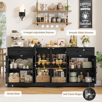 180cm Sideboard mit Arbeitsplatte – Küchenschrank mit 6 Türen