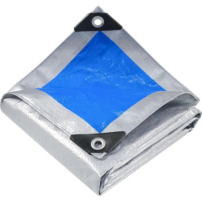 Wasserdichte Plane 5x8m – Silber/Blau, UV & Reißfest