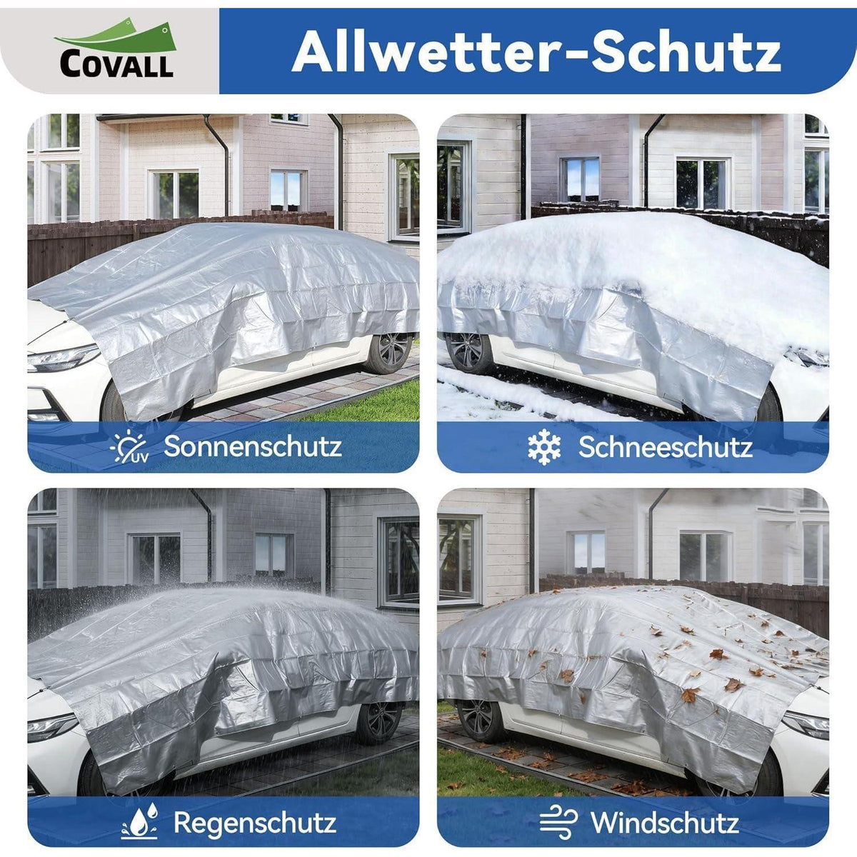 Wasserdichte Plane 10x10m – Silber/Blau, UV & Reißfest
