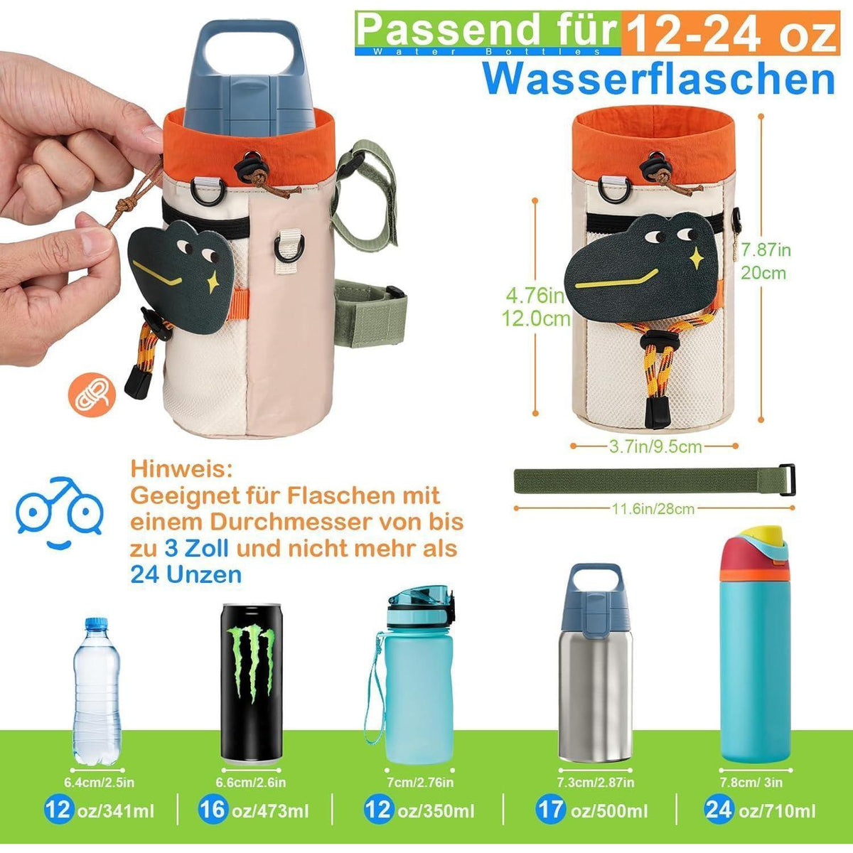 Fahrrad Getränkehalter mit Netztasche & Krokodil Design