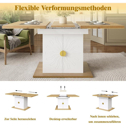 Auszugstisch Holzfurnier mit Stauraum & Sonnenrelief