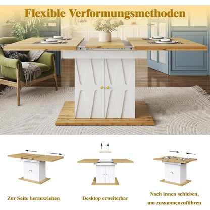 Ausziehtisch Holzfurnier mit Relief & Stauraum (110/140x70cm)