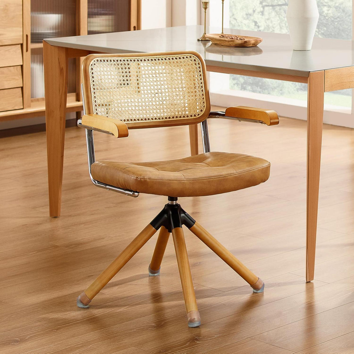 Zouron Rattan Schreibstuhl – Drehstuhl Mid Century Design