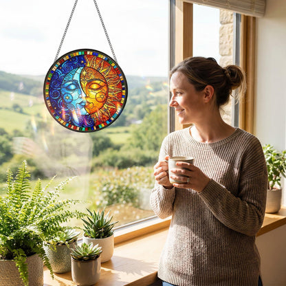 Sonnenfänger Fenster Hängend Sonne-Mond Design – Bunte Acryl Deko