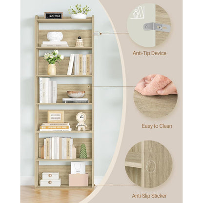 7-stöckiges Bücherregal Eichefarben | Standregal für Wohnzimmer & Schlafzimmer