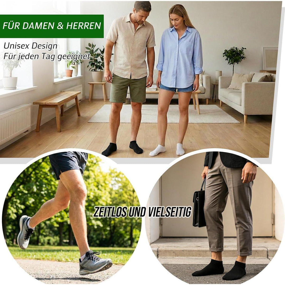 10 Paar Sneaker Socken Baumwolle – Unisex Weiß, Größe 43-46