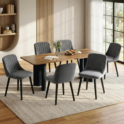 Esszimmerstuhl Set Dunkelgrau Samt | Holzbeine & Ergonomisch