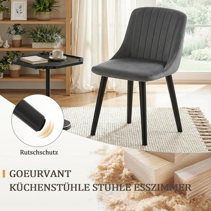 Esszimmerstuhl Set Dunkelgrau Samt | Holzbeine & Ergonomisch
