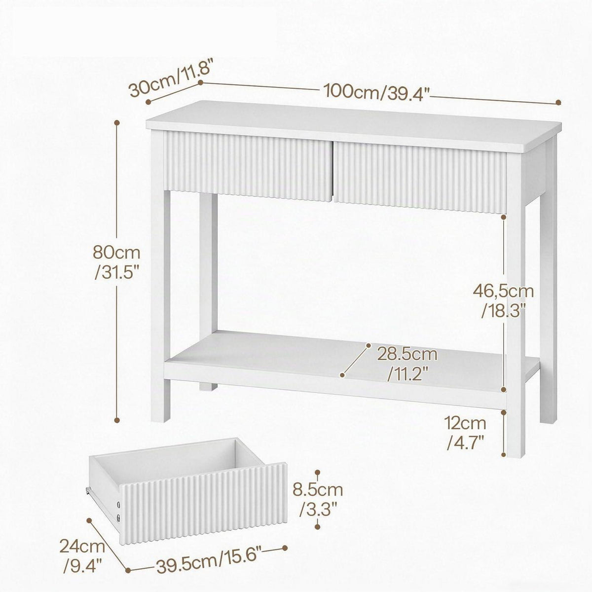 Konsolentisch mit Wellenfront-Schubladen, schmaler Flurtisch 100x30x80 cm