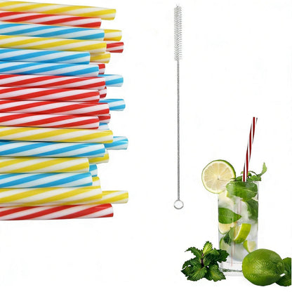 30 Wiederverwendbare Strohhalme mit Bürste – Bunte Streifen