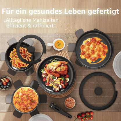 21-teiliges Topfset mit abnehmbarem Griff – Antihaft Keramik Schwarz