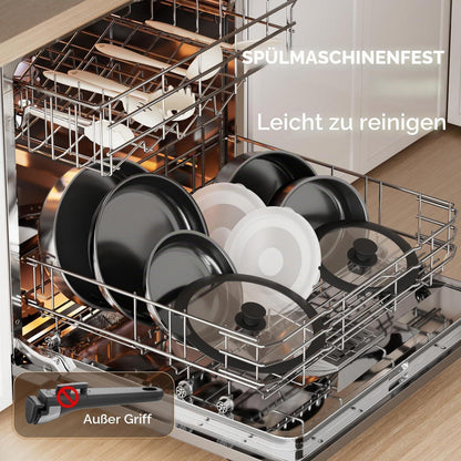 21-teiliges Topfset mit abnehmbarem Griff – Antihaft Keramik Schwarz