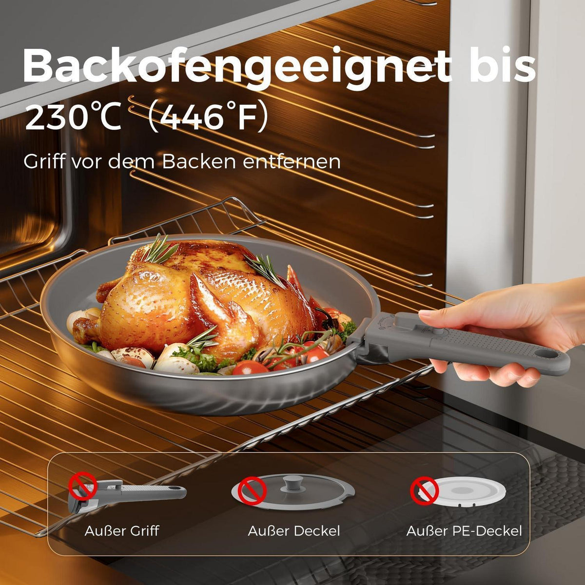 21-teiliges Topfset mit abnehmbarem Griff – Grau