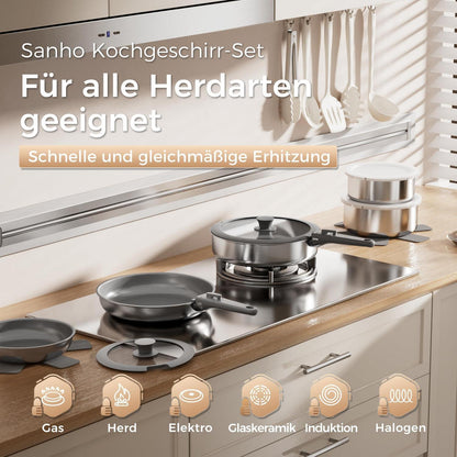 21-teiliges Topfset mit abnehmbarem Griff – Grau