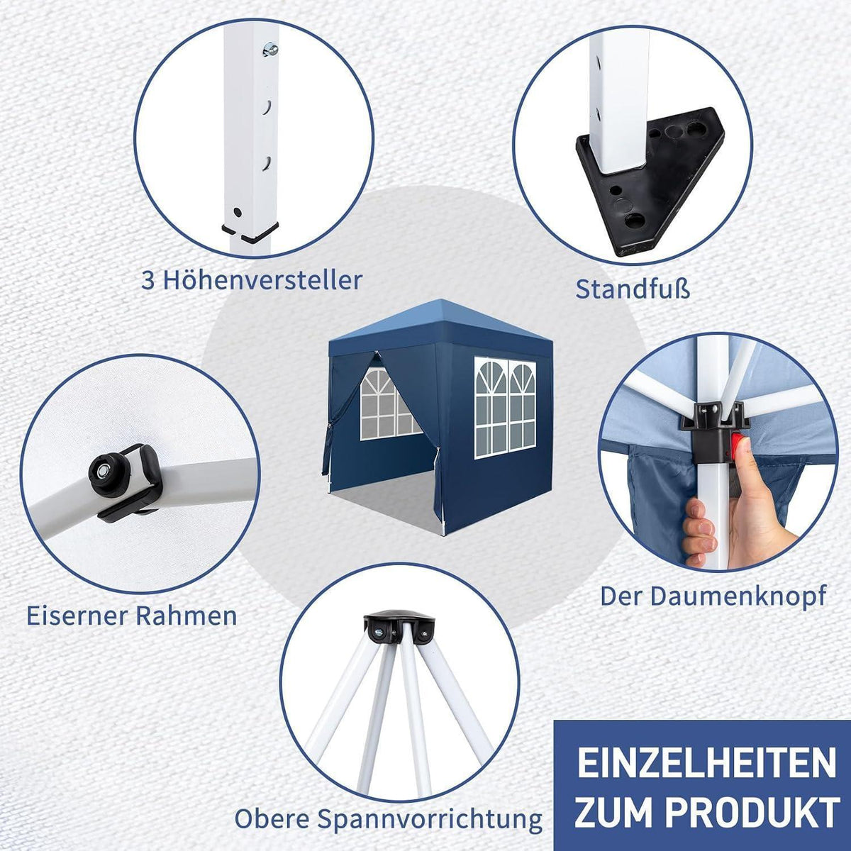 Faltpavillon 2x2m mit 4 Seitenteilen – UV-Schutz & Winddicht