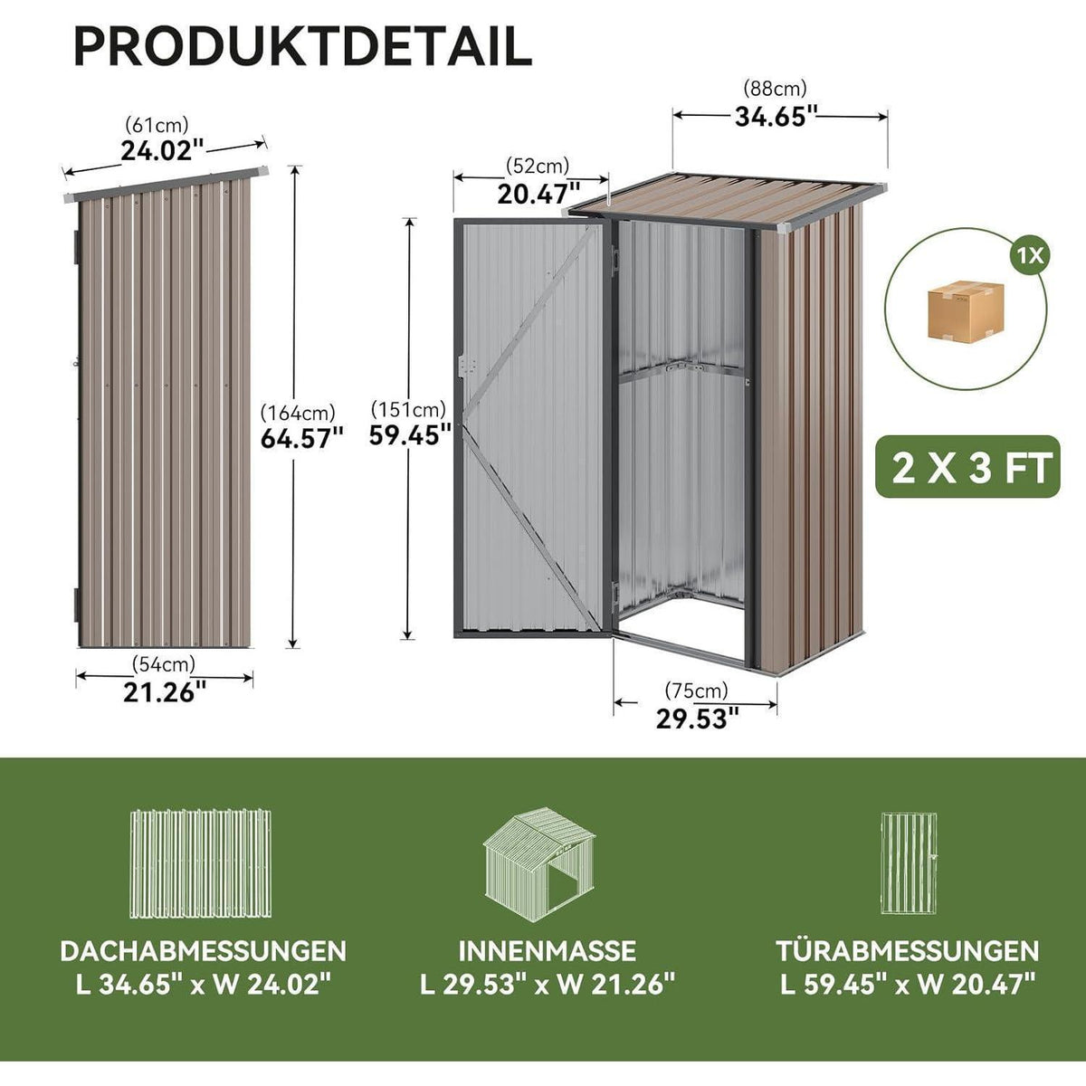 Metallschuppen 3x2 ft abschließbar – Gartenhaus für Werkzeug & Geräte