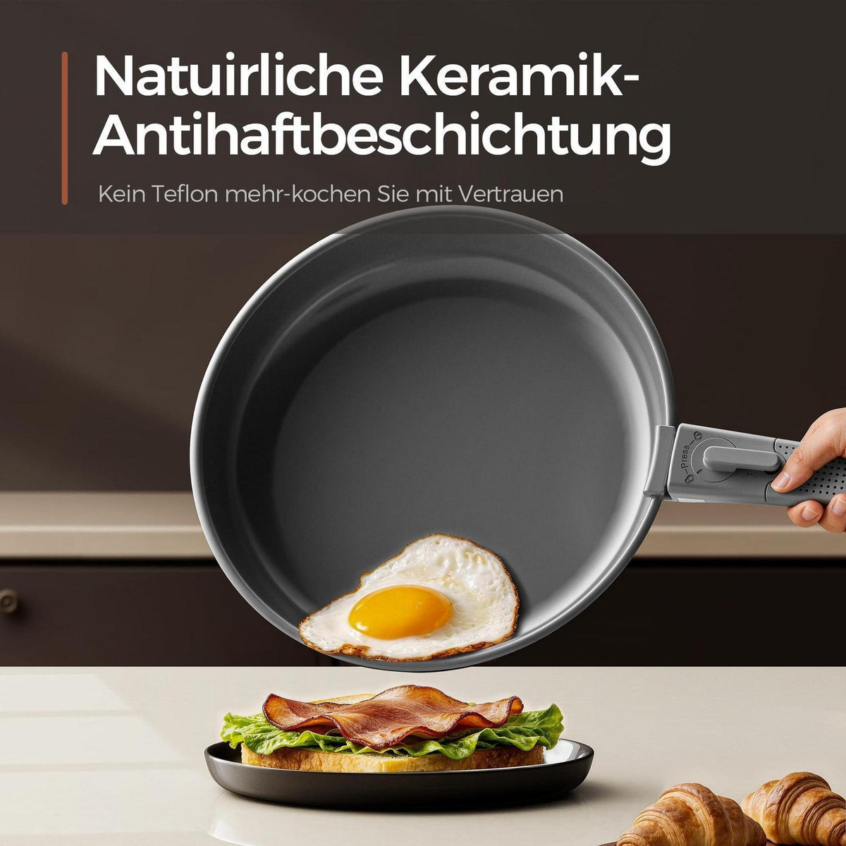 5-teiliges Antihaft Keramik Pfannenset mit abnehmbarem Griff