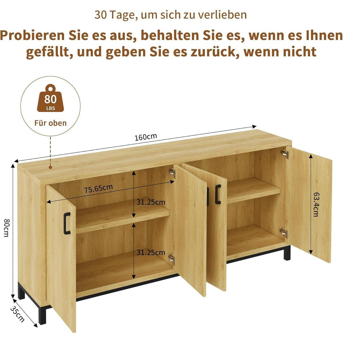 Holz Küchenschrank mit 4 Türen – Vielseitige Aufbewahrung