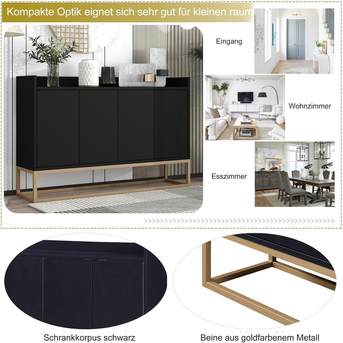 Schmaler Sideboard Schwarz – Griffloser Flur- & Wohnzimmerschrank