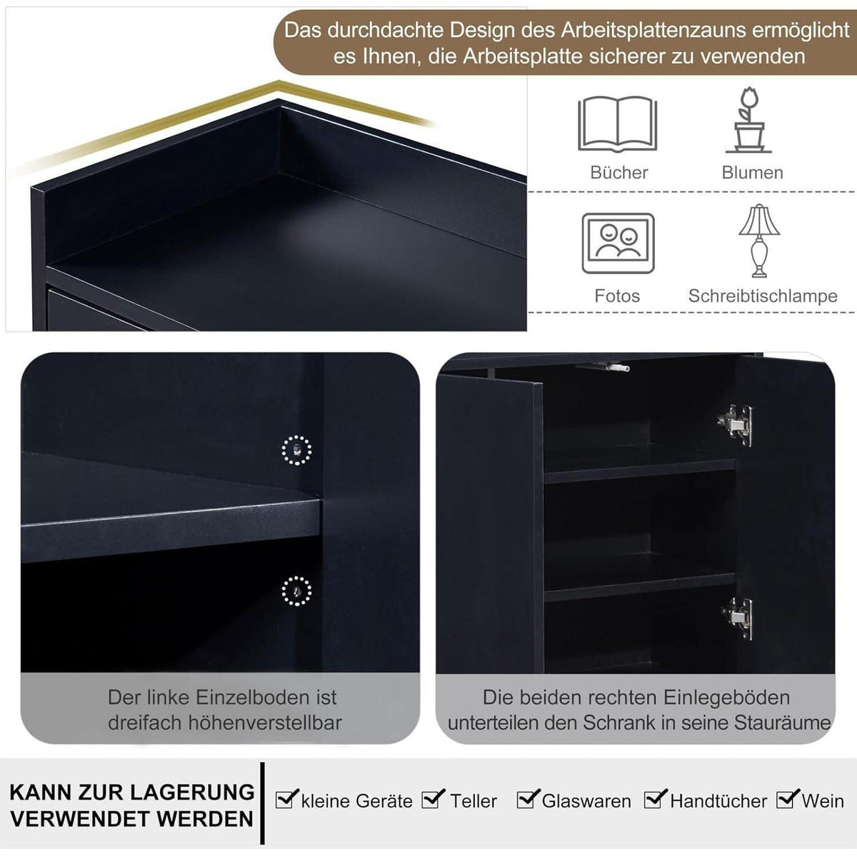 Schmaler Sideboard Schwarz – Griffloser Flur- & Wohnzimmerschrank