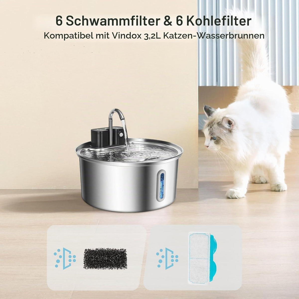 3.2L Katzenbrunnen Filter – 12 Stück Ersatzfilter