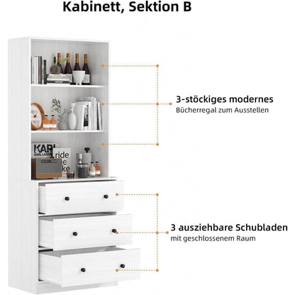 5-stöckiges Bücherregal mit Glastüren – Weiß