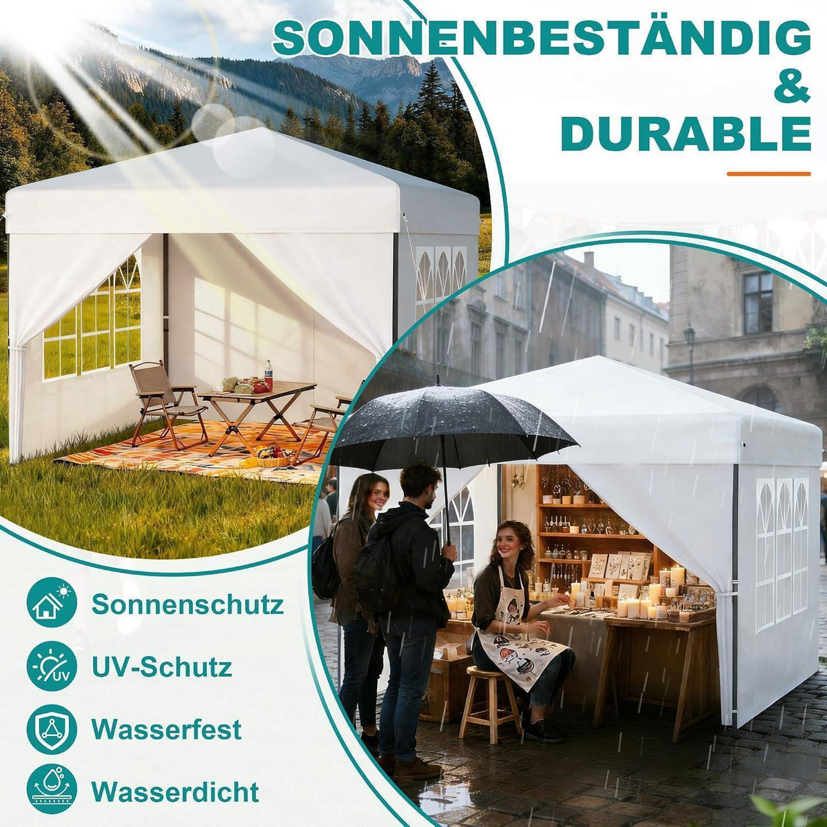 3x3m Pop-Up Pavillon mit Seitenwänden & One-Touch Lift