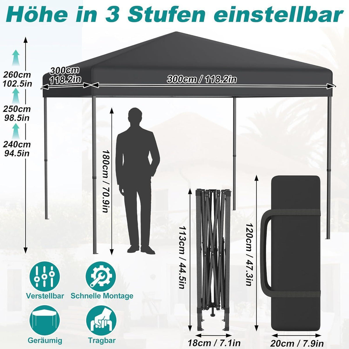 Pop-Up Pavillon 3x3m mit One-Touch – Faltzelt für Garten & Events