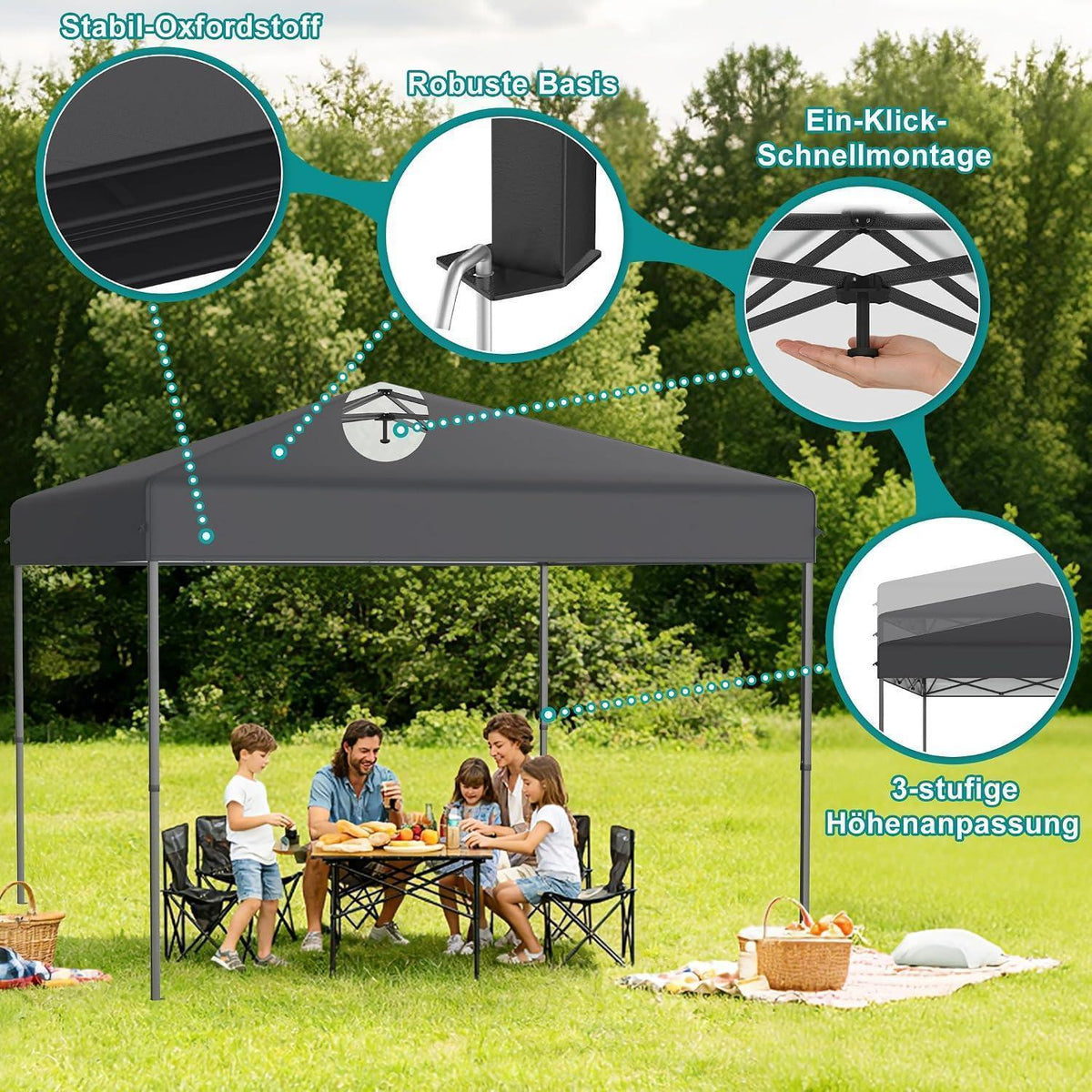 Pop-Up Pavillon 3x3m mit One-Touch – Faltzelt für Garten & Events