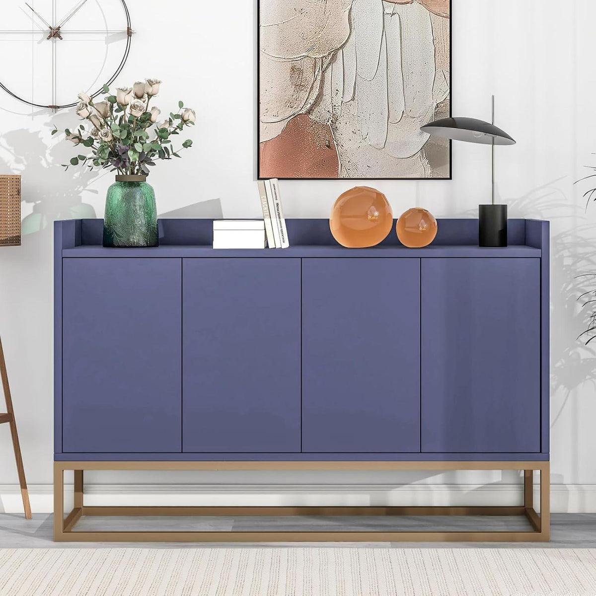 Schmaler Sideboard Blau 120x30x80cm | Grifflos & Verstellbar