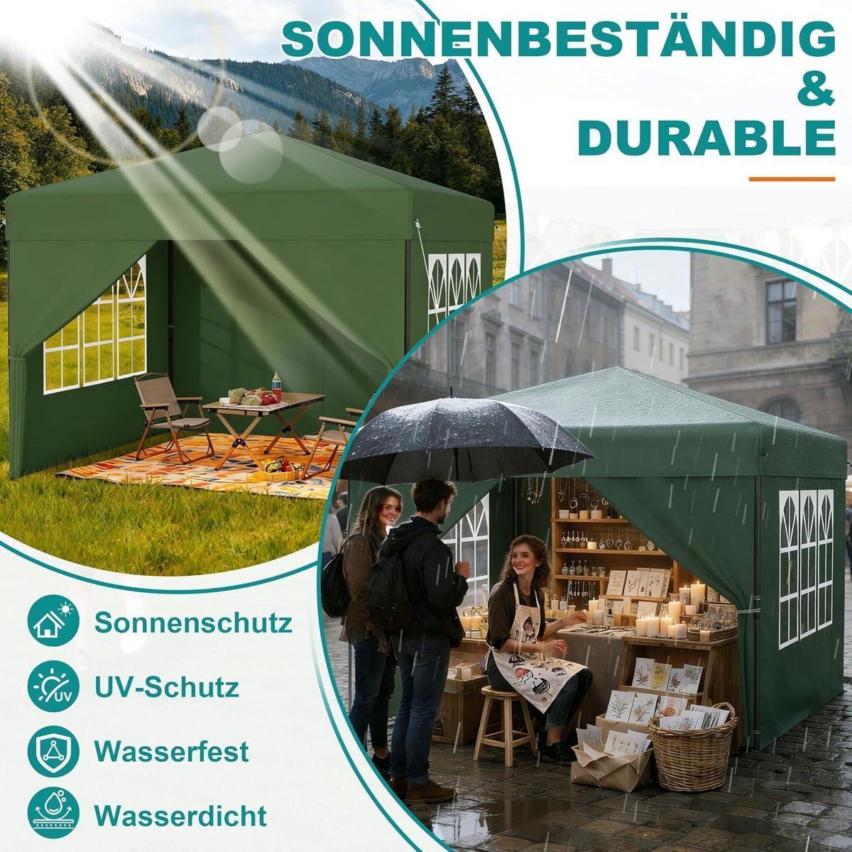 Pop-Up Pavillon 2,5x2,5m mit Seitenwänden & One-Touch Lift