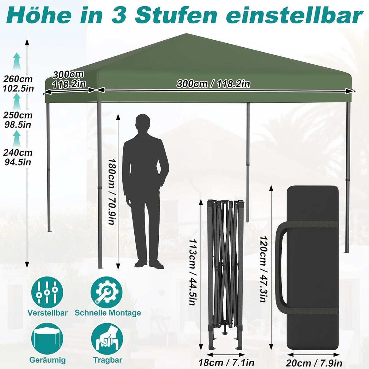Pop-Up Pavillon 3x3m mit One-Touch – Faltzelt für Garten & Events