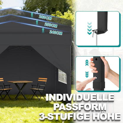 3x3m Pop-Up Pavillon mit Seitenwänden & One-Touch Lift
