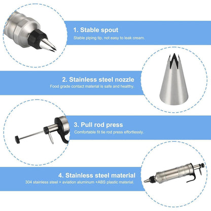 Tortenspritze Edelstahl Set mit 20 Tüllen & Zubehör
