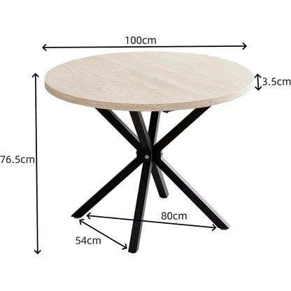 Runder Esstisch Set 100cm & 4 Moderne Leinenstühle (Gelb/Khaki)