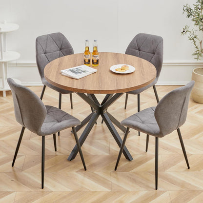 Runder Esstisch Set 100cm & 4 Moderne Leinenstühle Dunkelgrau