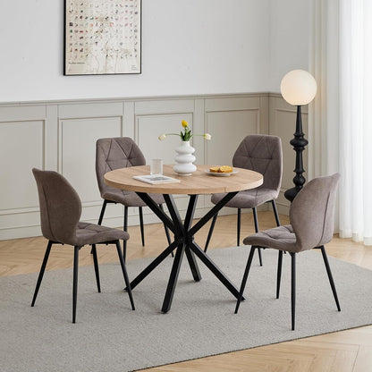 Runder Esstisch Set 100cm mit 4 modernen Leinenstühlen