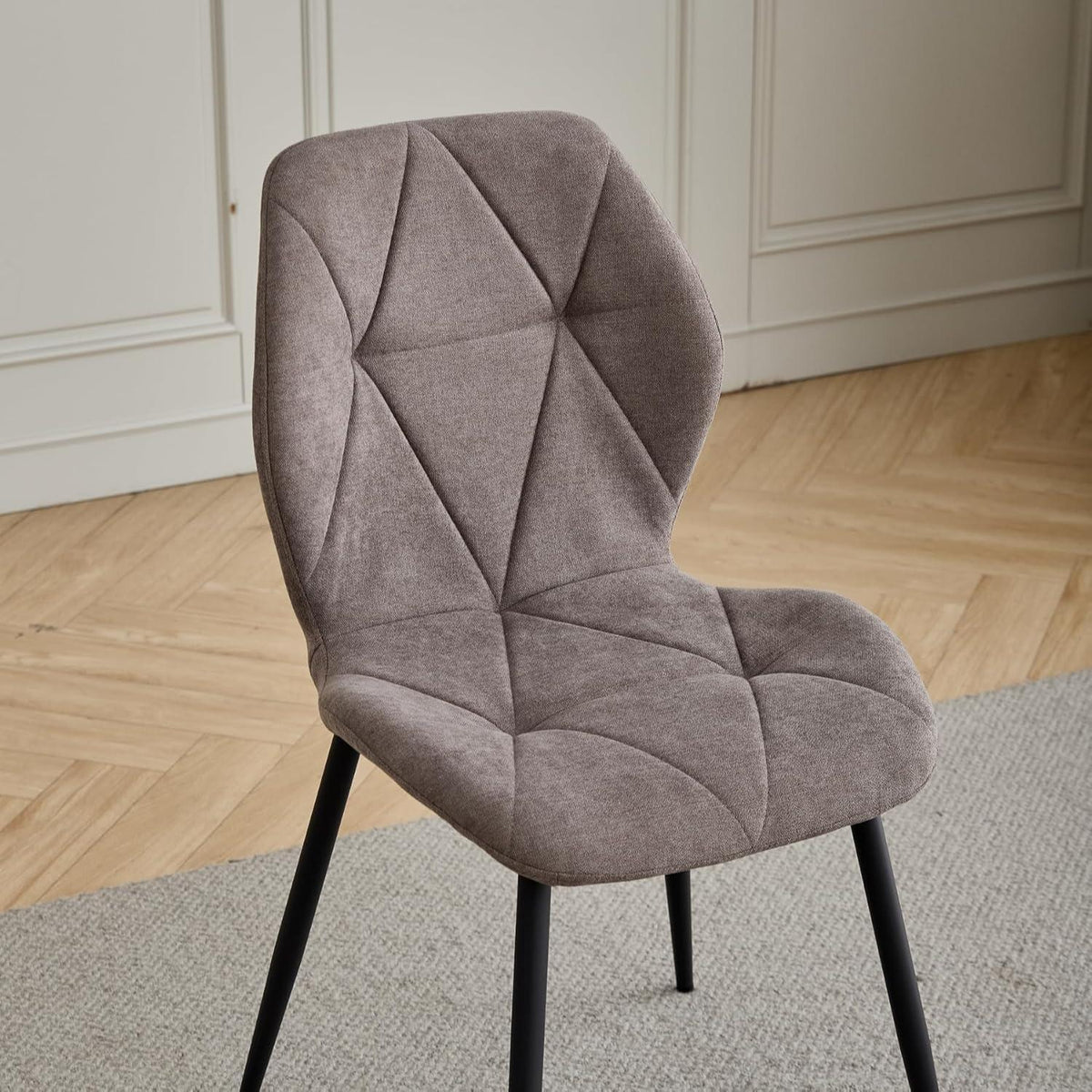 Runder Esstisch 100cm mit 4 modernen Leinenstühlen (Gelb/Braun)
