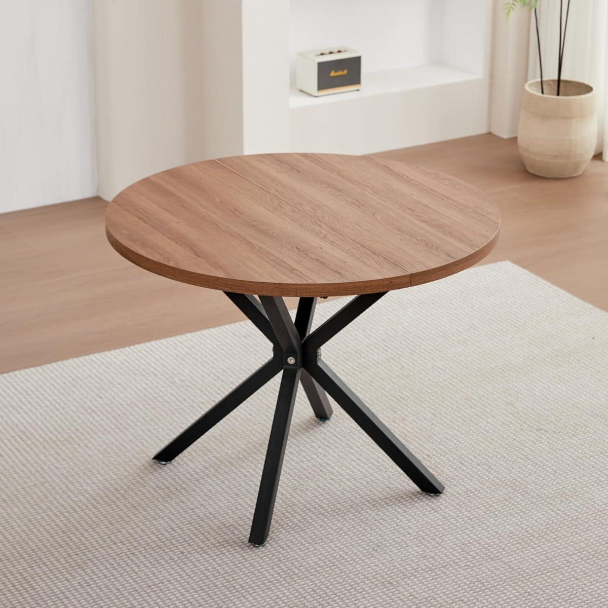 Runder Esstisch Set 100cm & 4 Moderne Leinenstühle Dunkelblau