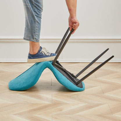 Runder Esstisch Set 100cm & 4 Moderne Leinenstühle Dunkelblau