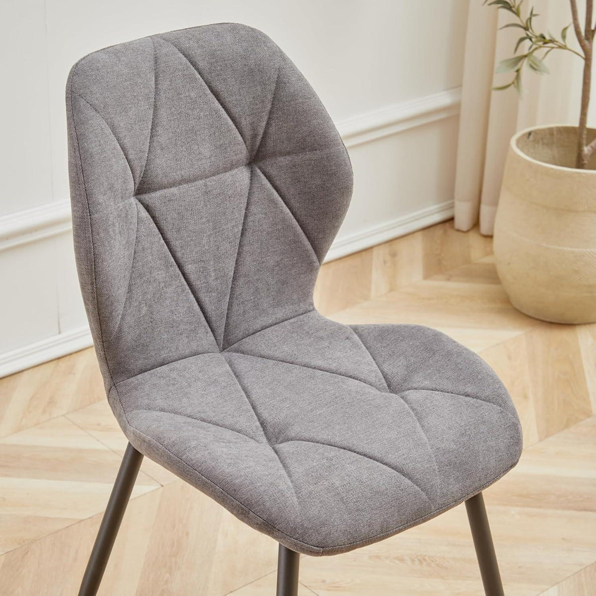 Runder Esstisch Set 100cm & 4 Moderne Leinenstühle (Gelb/Dunkelgrau)