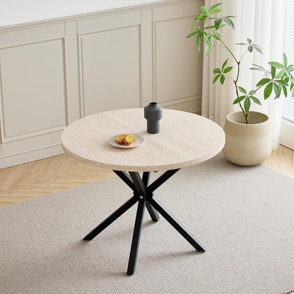 Runder Esstisch Set 100cm & 4 Moderne Leinenstühle (Gelb/Dunkelgrau)