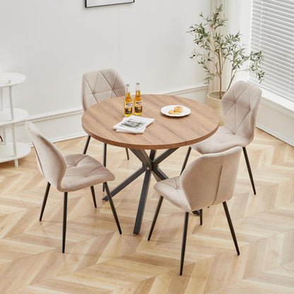 Runder Esstisch Set 100cm & 4 Moderne Leinenstühle Dunkel+Khaki