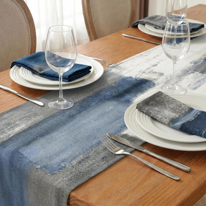 Tischläufer Leinen abstrakt Landhausstil weiß 40x140 cm