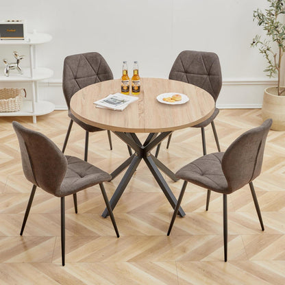 Runder Esstisch Set 100cm mit 4 modernen Leinenstühlen