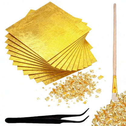 200 Blatt Blattgold Set mit Pinzette & Pinsel – Basteln & Dekorieren
