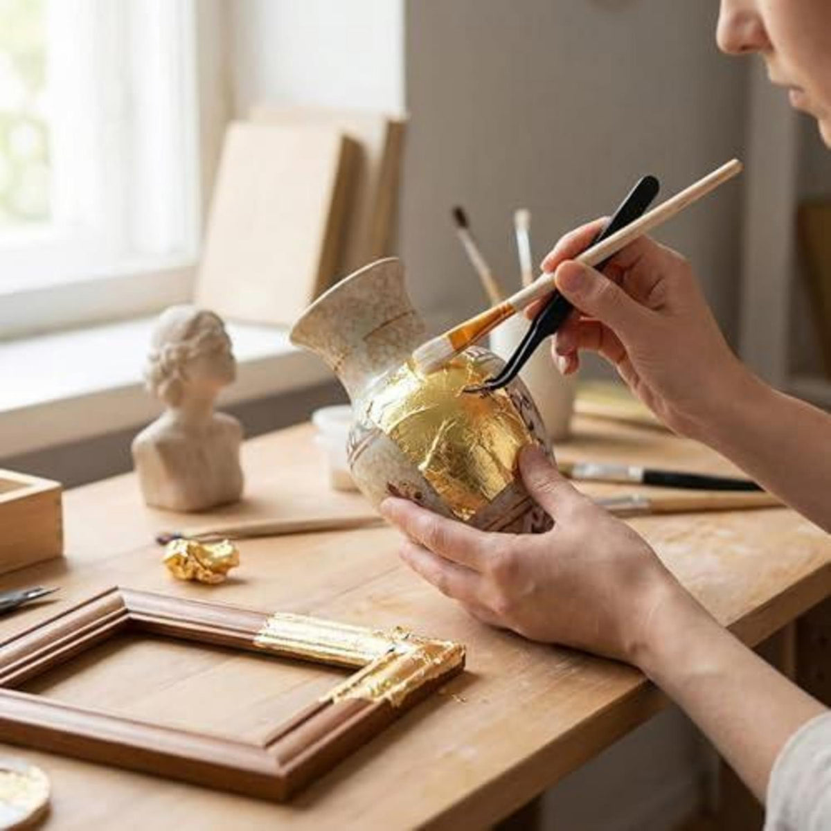 200 Blatt Blattgold Set mit Pinzette & Pinsel – Basteln & Dekorieren