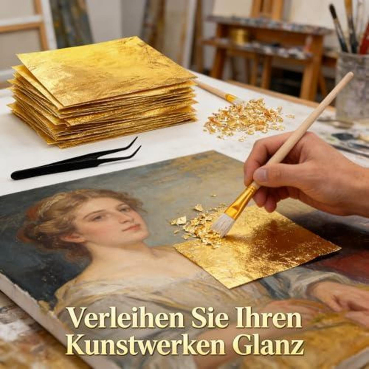 200 Blatt Blattgold Set mit Pinzette & Pinsel – Basteln & Dekorieren